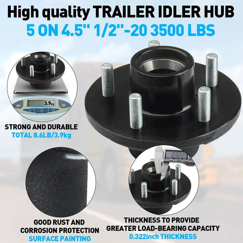 Heavy Duty Trailer Idler Hub Kit For 3500 Lb Trailers One Sixteenth To Three Eighths Inch Axles Five Lug Wheel Hub With L44649