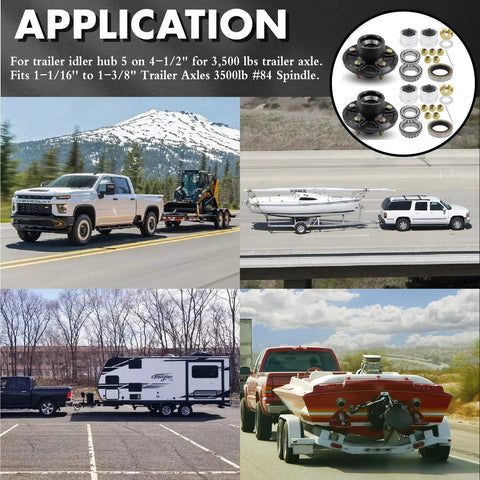 Two Pack Preassembled Trailer Idler Hub Kit Set For 3500 Pound Axles Five On Four Point Five Bolt Pattern L44649 And L68149 Bearings Fits Dexter Al Ko Lippert And Other Brands Includes Galvanized Dust Caps
