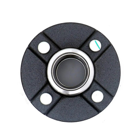 Top view of Trailer Hub Kit With Four Bolt Pattern And Four Inch Hub Assembly Including Square Shaft Straight Spindle And L44649 Inner And Outer Bearings.