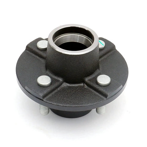 Trailer Hub Kit With Four Bolt Pattern And Four Inch Hub Assembly Including Square Shaft Straight Spindle And L44649 Inner And Outer Bearings With Seal Dust Cap Lug Nuts Castle Nut Washer Cotter Pin And All Hardware Set Of Two UCUT, front view