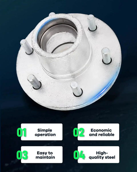 Boat Trailer Hub Kit With Hot Dip Galvanized Idler Hub And 6 Lug Bearing For 6000 Lbs, SCITOO Compatible, top view