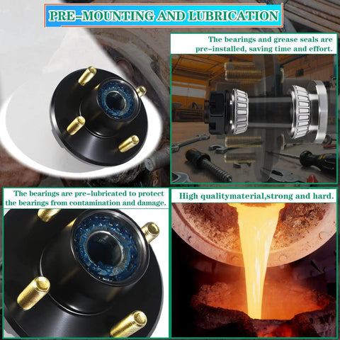 Pre Lubricated Trailer Hub Kit For 2000 Lb Axles, 4 On 4 In Bolt Pattern, 1 In BT8 Straight Spindle, EZ Lube Bearings And Grease Seal