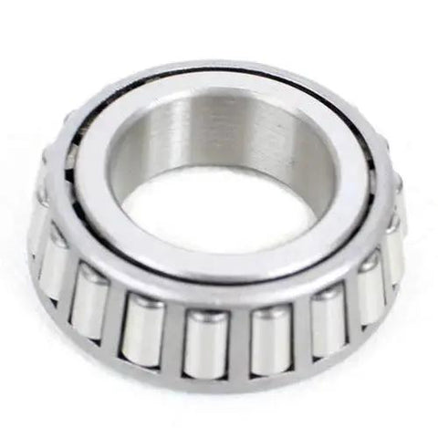 Close-up of a metal bearing used in 5 Hole Idler Hub 4.5 Inch Bolt Circle For 2000 Lb Axles Beefed Up BT8 Spindle 1 Inch Bore Uses L44643 Bearings TruRyde