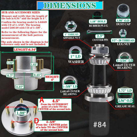 Product diagram of 2 Pack 3500 Lb Pre Lubricated Trailer Idler Hub Kit 5 On 4.5 Inch For 1-1/16 To 1-3/8 Inch Tapered Spindle EZ Lube
