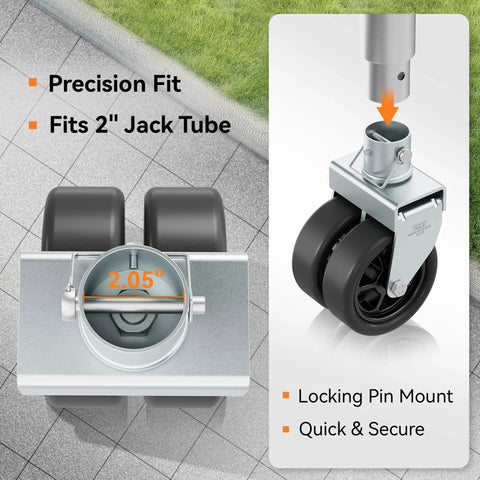 2,500 Lbs Dual 6 Inch Trailer Jack Swivel Caster With Upgraded Spoked Wheels And Reinforced Bracket Fits 2 Inch Jack Tubes