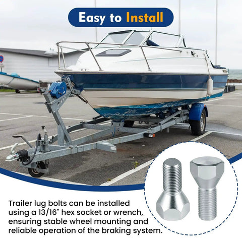 Secure 5-lug trailer wheels with these 1/2-20 x 1-5/8 inch zinc-plated lug bolts shown with utility boat trailer
