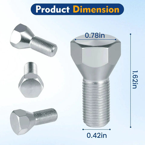 Secure 5-lug trailer wheels with these 1/2-20 x 1-5/8 inch zinc-plated lug bolts, shown in side and top view.