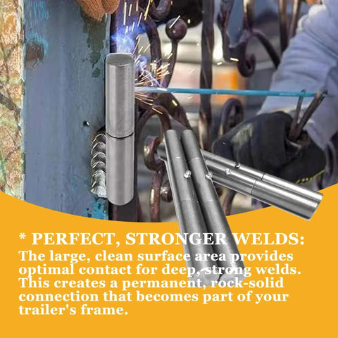10 Inch Weld On Trailer Ramp Hinge Set 4 Pack Heavy Duty Greasable Hinges in welding action on metal surface