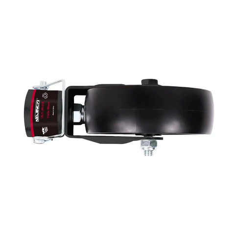 Side view of 6 Inch Trailer Swivel Jack Caster Wheel With Pin Base 1200 Lbs Capacity For Boat Hitch And Camper, black poly wheel.