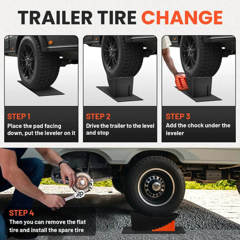 Step-by-step guide for Tire Change Ramp For Trailers And Campers Lifts Up To 6.3 Inches No Jack Needed Anti Slip Ramp With Chocks Carry Bag