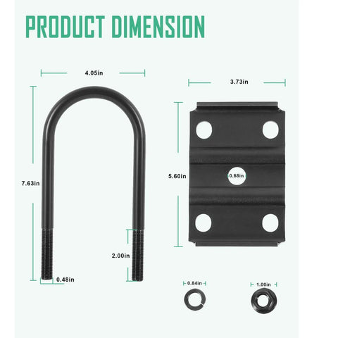 Durable trailer U bolt kit for 5200-7000 lb round axles, 3 inch beam diameter, showing U bolt and tie plate dimensions