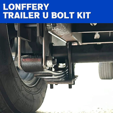Heavy-duty trailer U-bolts mounting kit for 3 inch round axles, installed view, showing four 7 inch U-bolts and two plates.