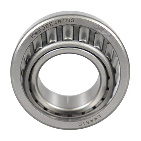 2 Set Trailer Wheel Hub Bearing Kit For 1-1/16 Inch Axles Includes L44649 ID 1.0625 Inch Bearings And L44610 OD 1.9800 Inch Bearings 12192TB ABEC-3 Seals With Dust Covers And Cotter Pins Featuring 4 L44649 Bearings 4 L44610 Bearings 2 Dust Covers And 2, showing L44610 bearing.