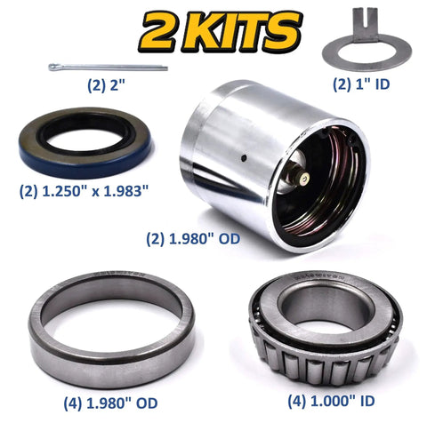 Trailer Wheel Hub Bearing Kit Two Pack For 1 Inch Bore L44643 And L44610 Straight Axle Spindle With 1.25 Inch 12192TB Seal Includes Greaseable Bearing Protectors