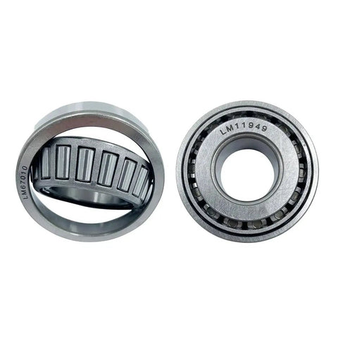 Trailer Wheel Hub Bearing Kit For One And A Quarter Inch Axles With LM11949 Ten And LM67048 Ten Bearings Seals 03813TC Cotter Pins Includes Two Pieces Each For Quick Roadside Fixes And Durable Trailer Maintenance, showing LM11949-10 and LM67048-10 bearings.