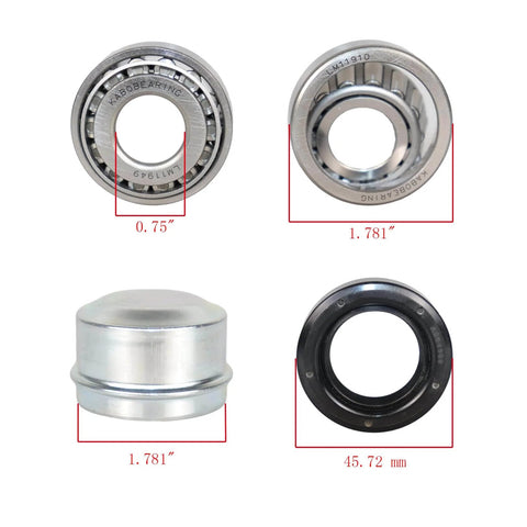 2 Set Fits 3/4" inch Axles Trailer Wheel Hub Bearings, LM11949 LM11910 Bearings, 8489TC Seal OD 45.72 mm, Dust Cover and Cotter Pin