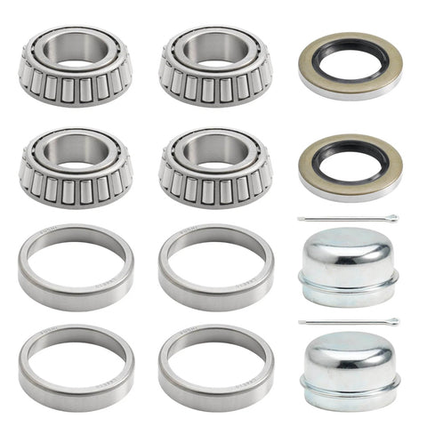 2 Set Fits for 1'' Axles Trailer Wheel Hub Bearings Kit, L44643/L44610,1.000" ID, 1.980" OD, 0.580" Width，12192TB Seal OD 1.980'', Dust Cover, Cotter Pin