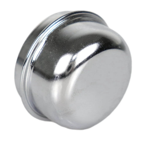 Close-up of a silver dust cover from the 2 Set Trailer Wheel Hub Bearing Kit For 1-1/16 Inch Axles Includes L44649 ID 1.0625 Inch Bearings.