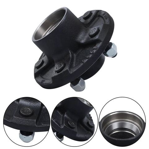 Two Sets Five Lug Trailer Wheel Hub With Bearings Kit For Four Point Seven Five Inch Spindle 84 Compatible Three Thousand Five Hundred Pound Rated Beefy Build High Strength Components Built To Last For Utility Trailers, showing close-up of hub components.