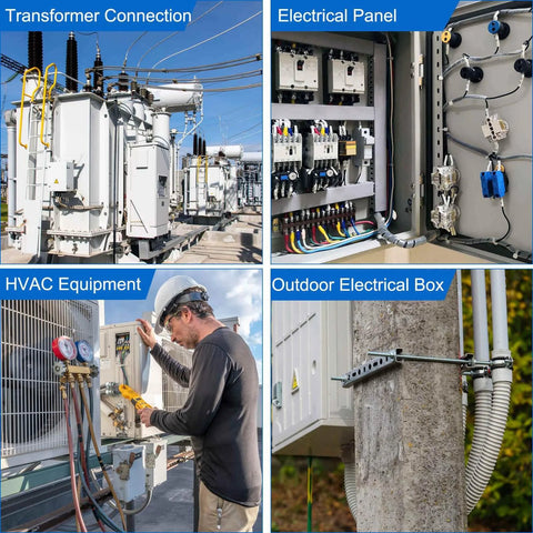 Collage showing transformer, electrical panel, HVAC equipment, outdoor electrical box for M28x1.5mm Cable Glands IP68 Connector