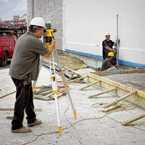 20x Builder's Transit Level Kit with Tripod and Rod in use at construction site for precise surveying with 200+ ft range