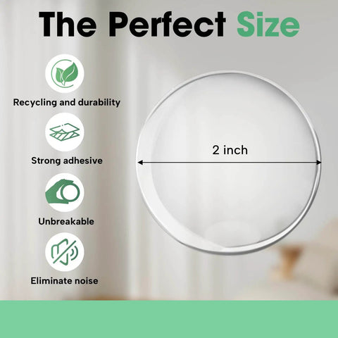 Medium 2 Inch Door Stopper Set Of 6 Heavy Duty Wall Protectors For Door Knobs Quiet Self Adhesive Shield Transparent Clear Wall Guard To Prevent Dents Scuffs And Slams, showing 2 inch size and features like strong adhesive and noise elimination.