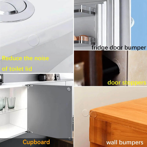 9 Pack Wall Bumpers And Door Stoppers Set With Clear Round Cushions, Self Adhesive 35x35mm Protectors installed on surfaces