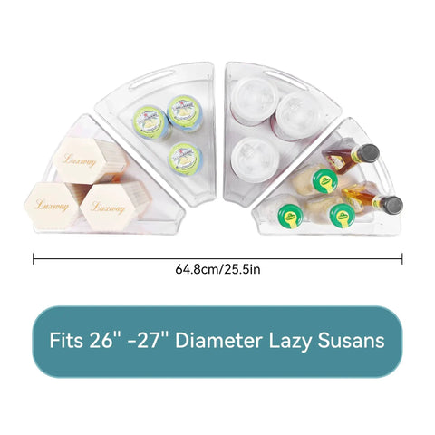Set Of 6 Transparent Lazy Susan Organizers For Kitchen Cabinets, 10.2 By 9.4 By 4 Inches, 1/8 Wedge Shaped Container Layout