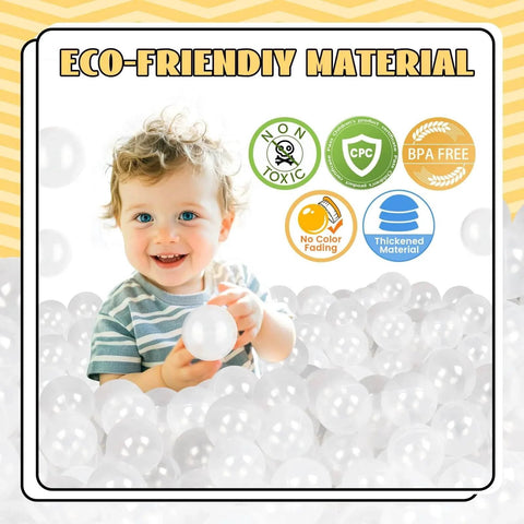 Child playing with 100 Ocean Balls for Babies Kids Children Soft Plastic Birthday Parties Events Playground Games Pool (Transparent).