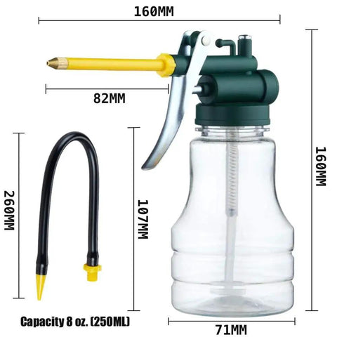 Two Pack Transparent High Pressure Oil Can Oiler with Rigid and Flexible Spouts and Thumb Pump Clear Plastic Bottle Kit with Three Spouts