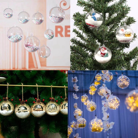 10 Pcs 3.14 inch Filling Transparent Plastic Decorative Call DIY Craft Ball Transparent Ball Christmas, Birthday, Wedding, Party and Home Decoration Ornaments ((3.14"/80mm)) displayed on trees and hanging as decor.