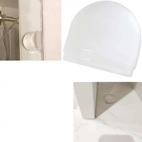 Transparent Self Adhesive PU Wall And Floor Buffer Shower Door Stopper Set installed on door and floor surfaces