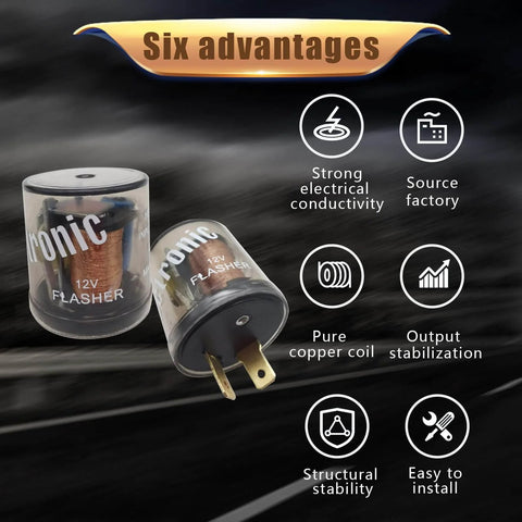 Two Pack 2 Pin Flasher Relay For Cars And Motorcycles 20A 12V Transparent Round Shell LED Turn Signal Indicator