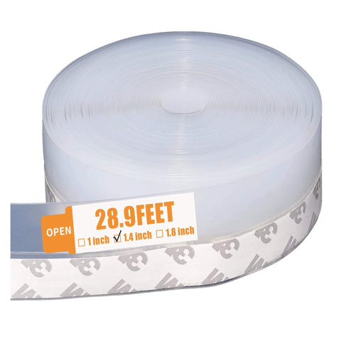 28.9 Ft Weather Stripping Door Seal Strip Tape, Silicone Draft Stopper roll showing length and adhesive backing
