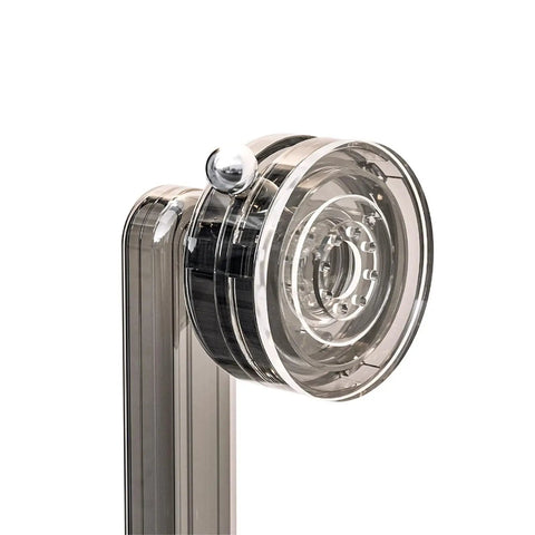 Close-up of adhesive suction cup door handle for cabinets windows glass doors and refrigerators, transparent black PET ABS construction.