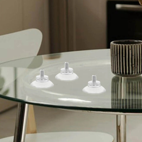 Glass table with 10 Pack Transparent Suction Cups With M6 Screws Nuts Grab And Go Anti Slip Vacuum Grip Hooks showcased on surface.