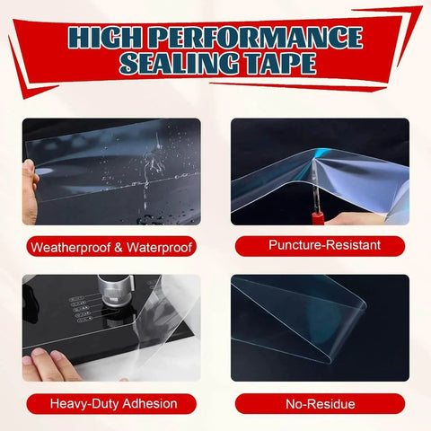 Window Sealing Tape 2 Inch x 33 FT Transparent Window Draft Insulation with weatherproof and puncture-resistant features displayed.