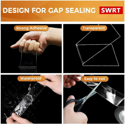 Thick Window Insulation for Winter Residue-Free, Heavy Duty Transparent Window Weather Sealing Tape shown with waterproof and adhesive features
