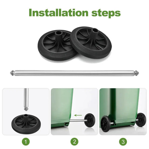 Garbage Can Wheels Replacement With Metal Hollow Shaft And Small Rubber Wheels 19.68 X 7.28 X 3.93 Inches Quiet Trash Can Pulley Installation