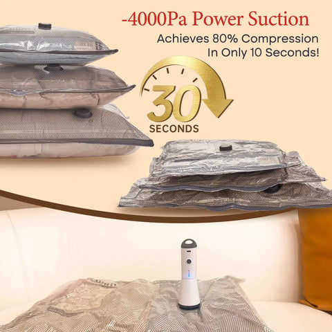 Travel Vacuum Bags With Rechargeable Pump 15 Piece Kit Carry On Size Space Saving Compression Packing on a couch