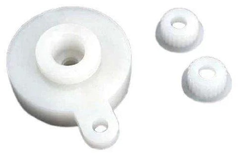 Front view of Traxxas 3744 Servo Saver w/ Adapters, displaying white plastic components for RTR cars.