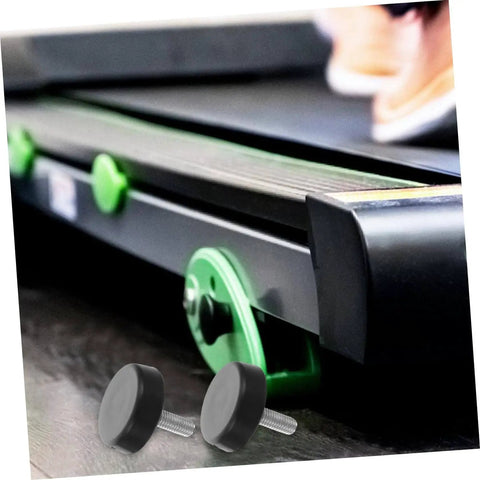 Close-up of treadmill with Four Piece Adjustable Treadmill Feet Mounting Hardware With Thumb Screws For Exercise Machines on floor