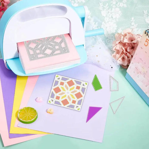 Dope Triangle And Rectangle Background Cutting Dies Set For DIY Scrapbooking Card Making with Grid Etched Frames on die-cutting machine.