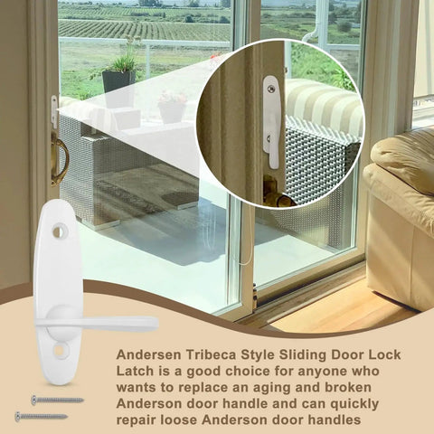 Tribeca Style Sliding Door Latch Replacement For Andersen Locks 2573609 installed on sliding glass door with zinc alloy