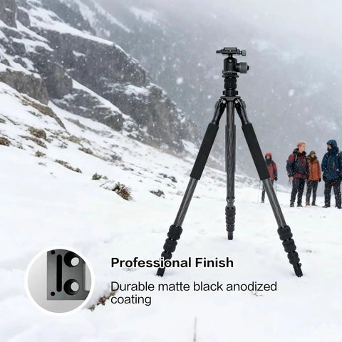 Tripod with Ball Head Conversion Kit With Ball Head Mount And Arca Swiss Saddle Mount on snowy landscape