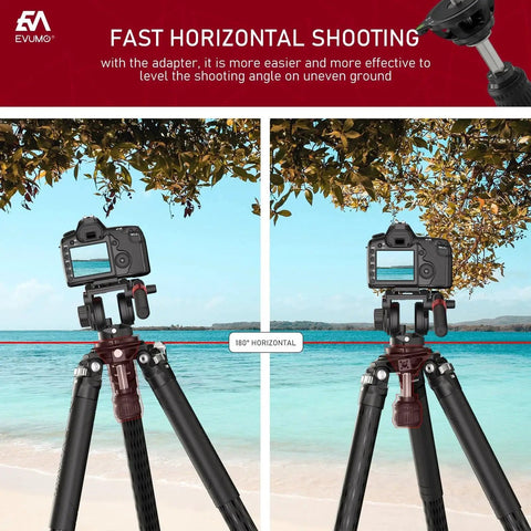 75mm Bowl Adapter With Retractable Handle And Aluminum Alloy Half Ball Leveling Base on tripod at beach