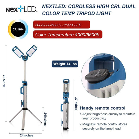 Heavy Duty Tripod Work Light With Detachable Magnetic Lamp Head, adjustable height, remote control, ideal for auto detailing.