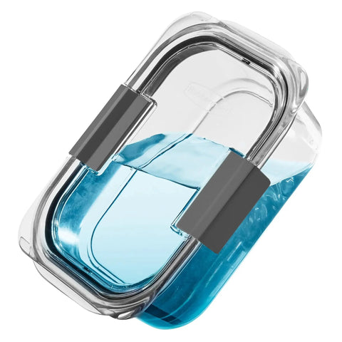3.2 Cup Tritan Food Storage Containers Set of 5 with Leak Proof Airtight Lids BPA Free Ideal for Lunch Meal Prep and Leftovers Clear Stackable Containers for Fridge Freezer Dishwasher Safe, showing angled view with blue liquid inside.