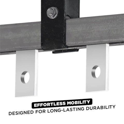 Close-up of 304 Stainless Steel 2 Wheel Trolley Assembly Rollers with Dual Bearings installed on a strut channel.