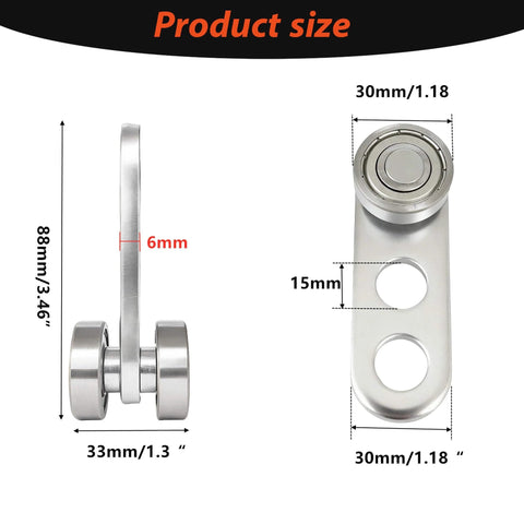 Dimensions of 2 Wheel Silent Trolley Assembly Rollers for 1-5/8 Inch Strut Channels with Deep Groove Bearings, Galvanized Steel